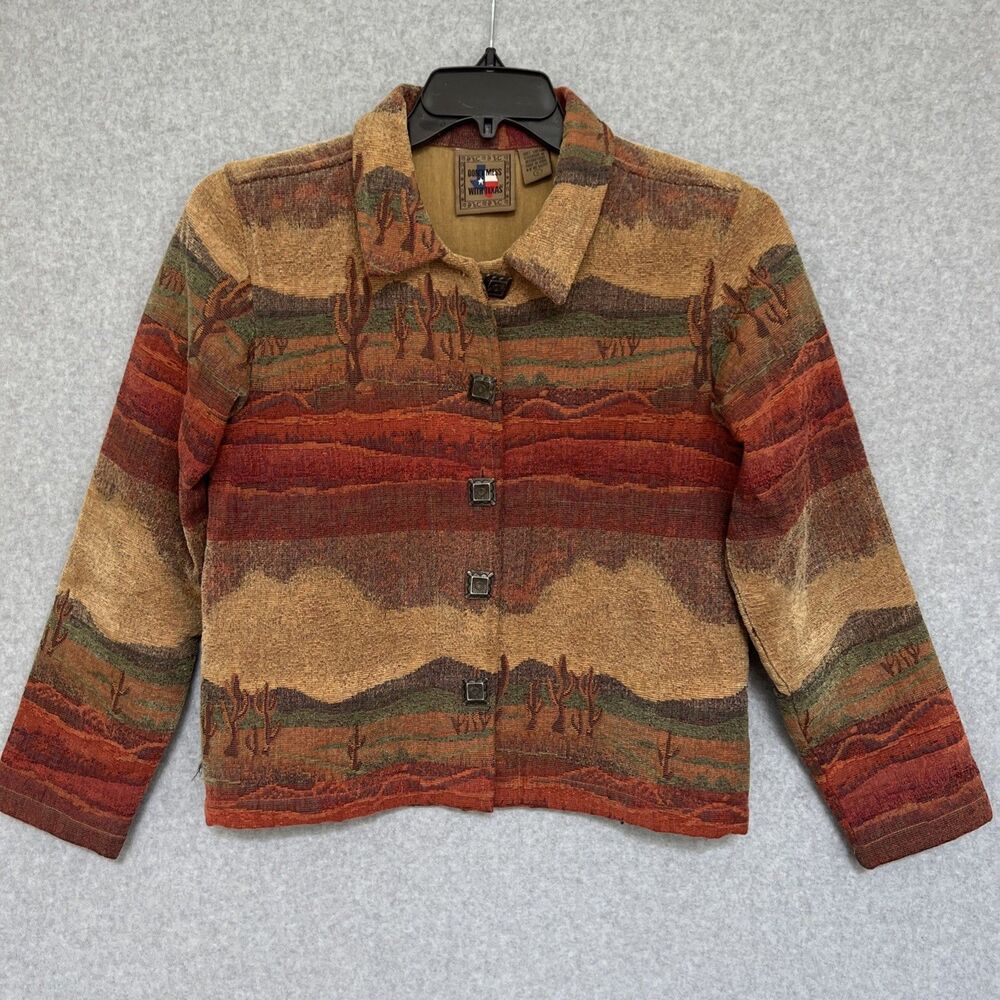 Don't Mess With Texas Womens Jacket S Southwest Cactus Print Button-Up Tapestry